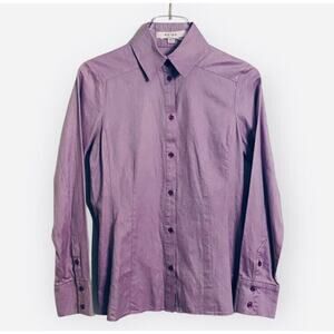REISS Women's Size 4 Oskar Cotton Long Sleeve Shirt Lavender Sheen Button Front